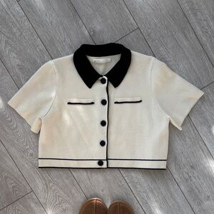 OAK + FORT Cream and Black Button-Down Shirt